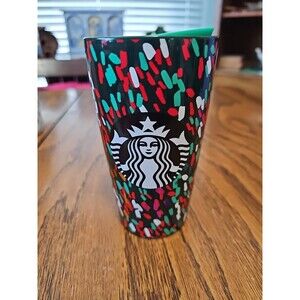 Starbucks Holiday Confetti Christmas 12oz Ceramic Travel Cup Tumbler Mug New
